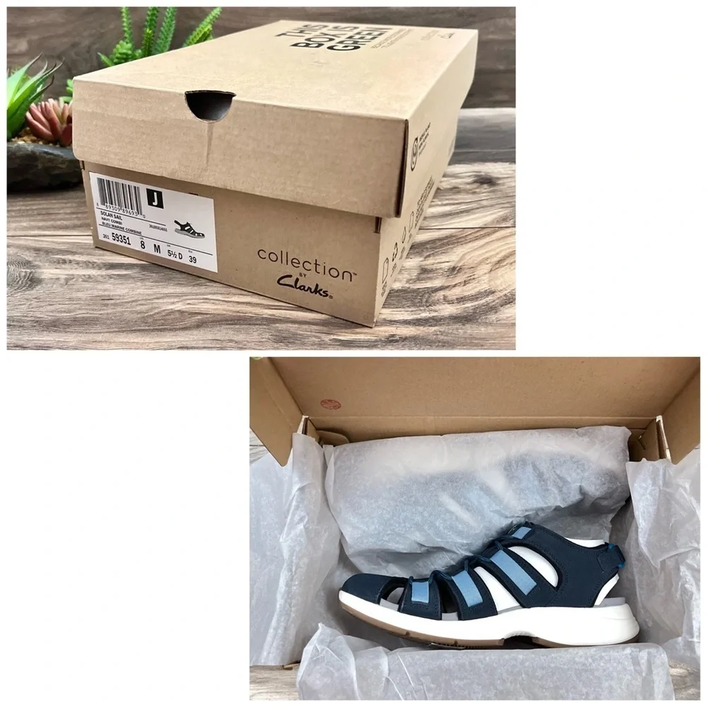 NIB Clarks Solan Sail Fisherman Sandal Navy Combi Suede